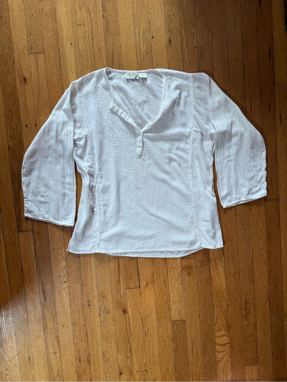 White Embroidered V-Neck Women's Top
